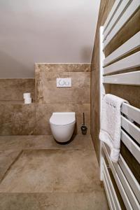 a bathroom with a toilet in a room at Relax Hotel Stork in Lednice