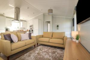 a living room with two couches and a tv at 23 Meadow Retreat in Liskeard