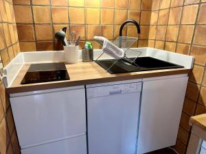 a kitchen with a sink and a counter top at Mas Du Pont De Laute in Le Cailar