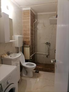 a white bathroom with a toilet and a sink at Trojan i Slobodanka in Ribarska Banja