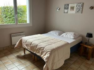 馬翁普拉日堡的住宿－Les Mésanges，一张位于带窗户的房间的床
