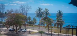 a view of a beach with palm trees and the ocean at Condominio Paseo del Mar in La Francia