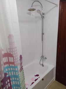 a bath tub with a shower in a bathroom at PONIENTE in Gijón