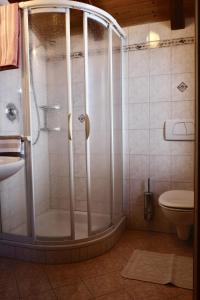 a shower in a bathroom with a toilet at Ausser Brugghof in Senales