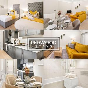 a collage of photos of a bedroom and a living room at Premium 1 Bed 1 Bath Apartments For Corporates By REDWOOD STAYS in Reading