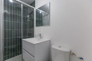 uma casa de banho com um WC, um lavatório e um chuveiro em Pleasant studio in hypercenter em Saint-Denis