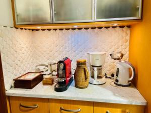 encimera de cocina con cafetera y electrodomésticos en Villa Vert en Beccar