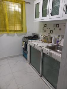 a kitchen with a sink and a stove at Apartamento acogedor in Santiago de los Caballeros