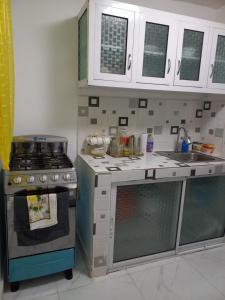 una cucina con piano cottura e lavandino di Apartamento acogedor a Santiago de los Caballeros