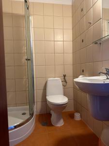 uma casa de banho com um WC e um lavatório em Pensjonat Melodia em Pobierowo