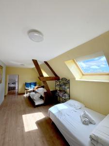 1 Schlafzimmer mit 2 Betten und einem Dachfenster in der Unterkunft La Villa de la Chapinière in Châteauvieux