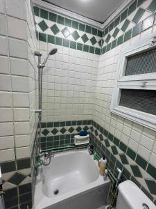 een groene en witte badkamer met een bad en een toilet bij Urban Elegance @ Maadino6 in Caïro