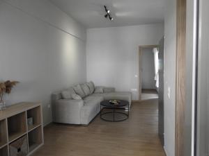 uma sala de estar com um sofá e uma mesa em DION APARTMENTS em Paleros