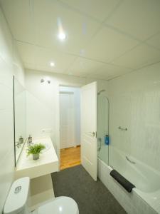 a bathroom with a toilet and a sink and a shower at Amplio Apto Centro vistas Torneria fjHomefj in Jerez de la Frontera