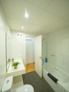 a bathroom with a toilet and a sink and a shower at Amplio Apto Centro vistas Torneria fjhomefj in Jerez de la Frontera