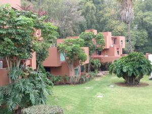 un edificio rosa con árboles frente a un patio en HOTEL PUNTA GALERIA, en Morelia 38 fotos más