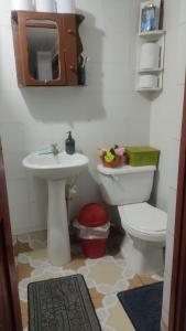 ein Bad mit einem WC und einem Waschbecken in der Unterkunft Bed and Breakfast itagui Medellin Antioquia Colombia in Itagüí