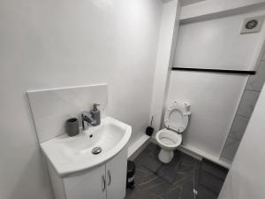 ein weißes Bad mit einem Waschbecken und einem WC in der Unterkunft Blackhorse Long Term Stay in Coventry