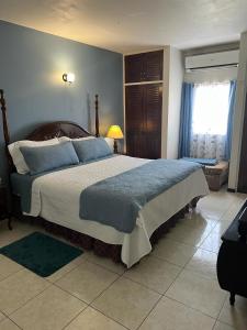 a bedroom with a large bed and a window at Worthington Towers Apartment in Kingston