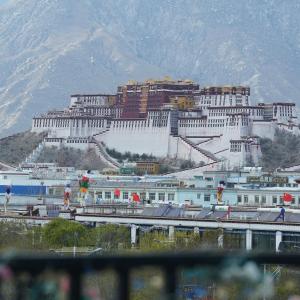 un grand bâtiment au sommet d'une montagne dans l'établissement Gaisang Mêdog Aroma Fragrance Hotel, à Lhasa