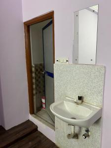 a bathroom with a white sink and a mirror at SANGAM PALACE in Bettiah