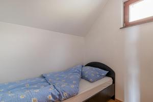 a bed with two blue pillows in a room at Vineyard Cottage Luštek - Happy Rentals in Novo Mesto +16 photos