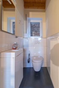 a bathroom with a white toilet and a sink at Traumwohnung mit 5 Schlafzimmern in Wörrstadt