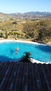 Ein Mann schwimmt im Pool in der Unterkunft Mansion with private pool, partly but fully private ! in Tolox