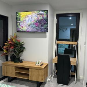 a television hanging on a wall in a room at Executive Suite in Strathnairn