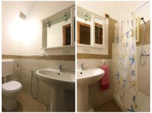2 fotos de un baño con aseo y lavabo en Corte Antica 5, en Presicce