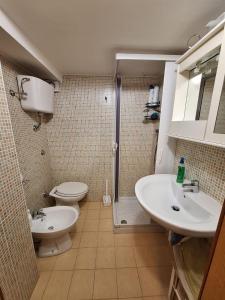 La salle de bains est pourvue d'une douche, de toilettes et d'un lavabo. dans l'établissement Da Venere, à Vasto