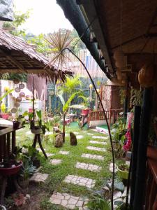 a garden with a patio with plants and asevere at ALFA Garden Lodge in El Nido