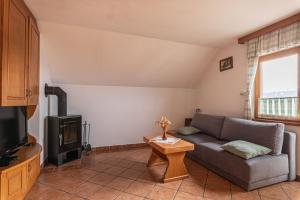 un soggiorno con un divano e una TV di Vineyard Cottage Rataj 1 Hot Tub - Happy Rentals a Novo Mesto