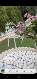 uma cadeira branca sentada num quintal com flores em Finca amor y sueño isa em Rafal