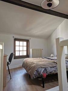 um quarto com uma cama e uma janela em Maison atypique à colombage Poitiers Centre em Poitiers