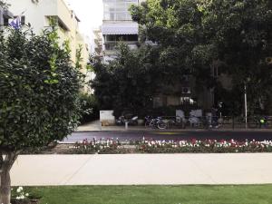 un ramo de flores en un parque con edificios en Exquisite Home on Rothschild Bld by FeelHome, en Tel Aviv