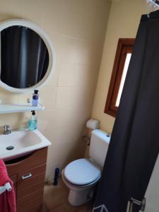 a bathroom with a toilet and a sink and a mirror at CASA PALANGRE 50 in Torrevieja