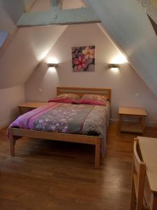 1 dormitorio con 1 cama en el ático en Château du Bourg, en Saint-Denis-de-Gastines