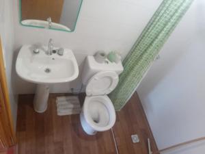 łazienka z toaletą i umywalką w obiekcie D'Charrúas Cabañas Chajarí w mieście Chajarí