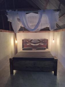 En eller flere senge i et værelse på Pongwe Eco Lodge and kitten paradise.