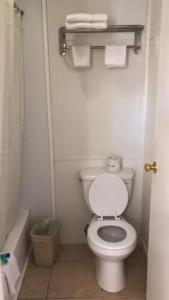 een badkamer met een wit toilet en een bad bij Lake Country Inn in Riverside