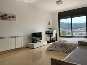 sypialnia z łóżkiem i telewizorem z płaskim ekranem w obiekcie Habitaciones en Villa Coliving Villa Vistas w mieście San Fausto de Campcentellas