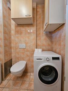 Apartment Irena Tour As Ljubljana في ليوبليانا: حمام مع غسالة ومرحاض