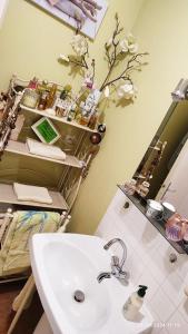 bagno con lavandino e specchio di Chambre Rafaël chez particulier a Cherbourg en Cotentin