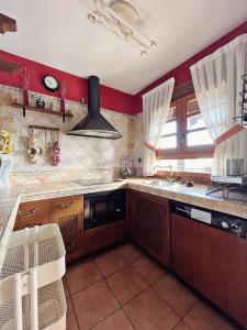 een keuken met een wastafel en een fornuis bij La Garrocha in Colmenar del Arroyo