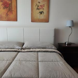 1 dormitorio con 1 cama con 2 cuadros en la pared en Villa Francesca, en Solarolo