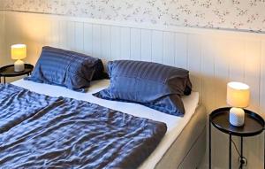 a bed with two pillows and two tables with lamps at Lovely Home In Ormaryd With Sauna in Ormaryd