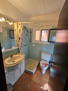 a bathroom with a sink and a toilet and a shower at Montagne vue panoramique sur mer in Pals