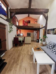 Bénesse-Maremne的住宿－L'antre de l'artiste - Calme & Nature -maisonnette confort，客厅配有沙发和桌子