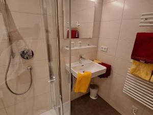 ein Bad mit einem Waschbecken und einer Dusche in der Unterkunft Apartment Vorreiter - UTD151 by Interhome in Uttendorf